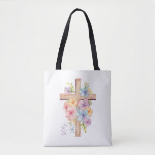 Bolsa Tote Crucifixo de Páscoa Personalizado em Aquarela