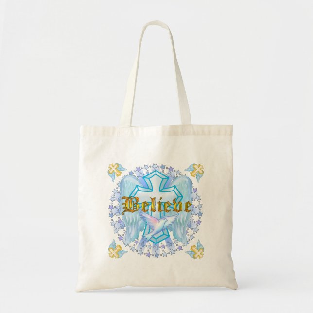 Bolsa Tote Cruz Cristã Dourada Acredite (Frente)