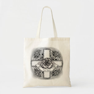 Bolsa Tote Cruz Cristã em Filigrana de Flor de Rosa