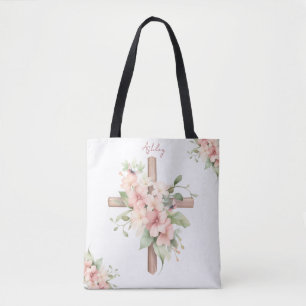 Bolsa Tote Cruz de Páscoa em Aquarela Personalizada