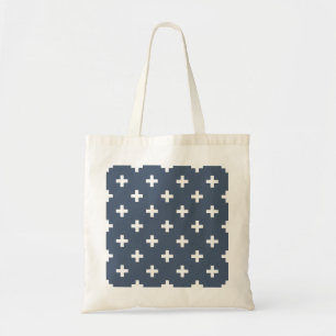 Bolsa Tote Cruz de polca branca com cinza azul