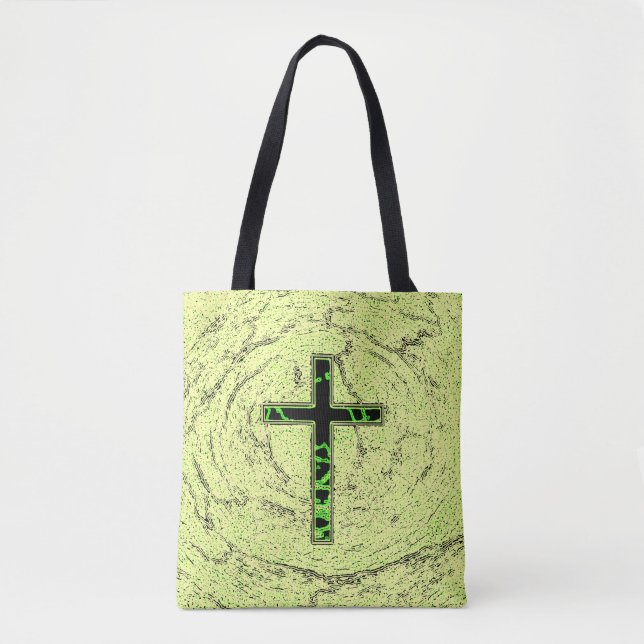 BOLSA TOTE CRUZ NEGRA E VERDE COM FUNDO MARÁVEL (Frente)