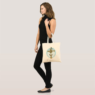 Bolsa Tote Cruz Ortodoxa Dourada Símbolo Religioso