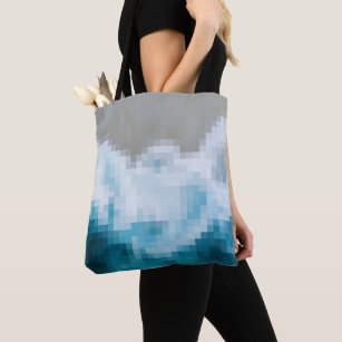 Bolsa Tote Cruzamento de Ondas Azuis Ondas Pixels Design