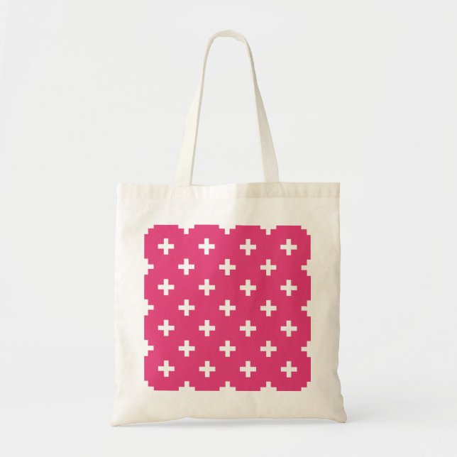Bolsa Tote Cruzes de polca branca em fuchsia (Frente)