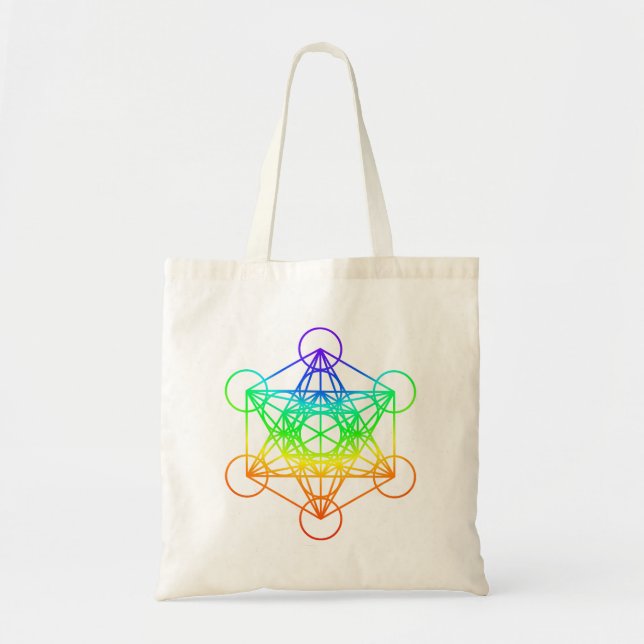 Bolsa Tote Cubo de Metatrão Geométrico Sagrado em cores do ar (Frente)