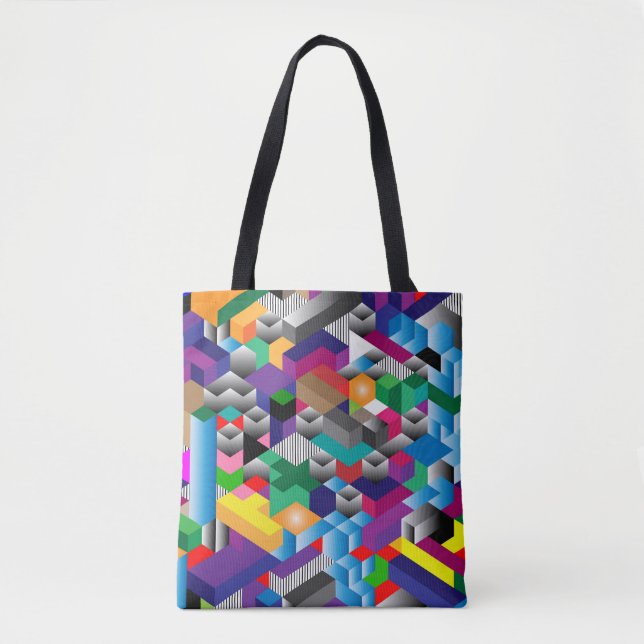 Bolsa Tote Cubos Isométricos 3D, Geométricos Sem Vista. (Frente)