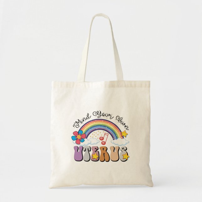 Bolsa Tote Cuide do seu útero Feminista Pro Choice Rainbow (Frente)