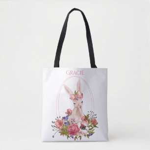 Bolsa Tote Cuja Solha Animal Coelhinha Floral Nome