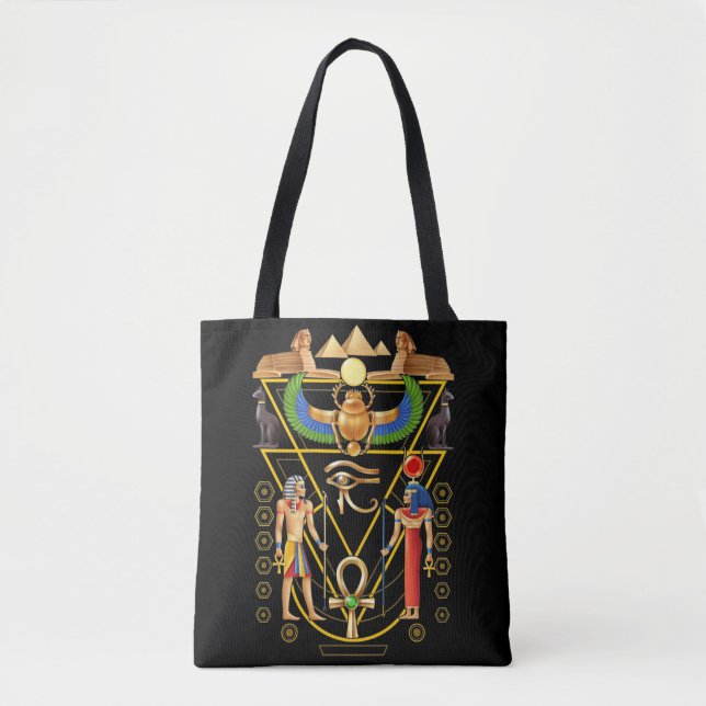 Bolsa Tote Cultura Egípcia Artefato Scarab Ankh Horus Eye (Frente)