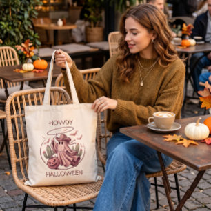 Bolsa Tote Cumprimentos de Halloween Western Cowboy Fantasma