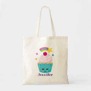 Bolsa Tote Cupcake azul-bonito com a face Kawaii