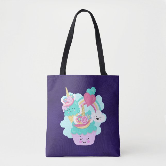 Bolsa Tote Cupcake bonito e Sorvete feliz (Frente)