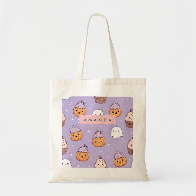 Bolsa Tote Cupcake de Abóbora Personalizado Cozy Fall Hallowe (Frente)
