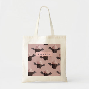 Bolsa Tote Cupcake de Bat Spooky do Dia das Bruxas Personaliz