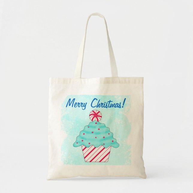 Bolsa Tote Cupcake de hortelã-pimenta de Natal, Compro reutil (Frente)