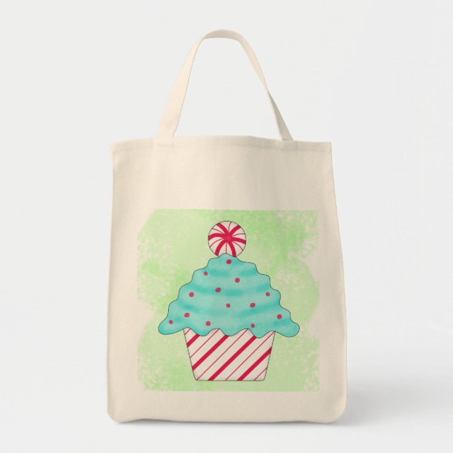 Bolsa Tote Cupcake de hortelã-pimenta de Natal Verde (Frente)
