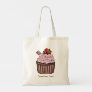 Bolsa Tote Cupcake De Morango Cujo Cama É Em Aquarela