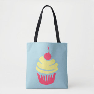 Bolsa Tote Cupcake rosa e amarelo com cereja no topo