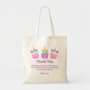 Bolsa Tote cupcakes arco-íris giro obrigado primeiro aniversa