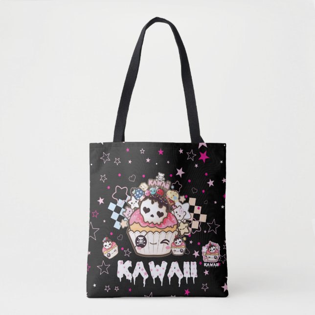 Bolsa Tote Cupcakes do crânio de Kawaii (Frente)