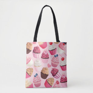 Bolsa Tote Cupcakes Rosa Pastel: Padrão Vintage.