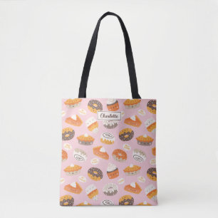 Bolsa Tote Cupcakes, rosquinhas e tortas em rosas claro