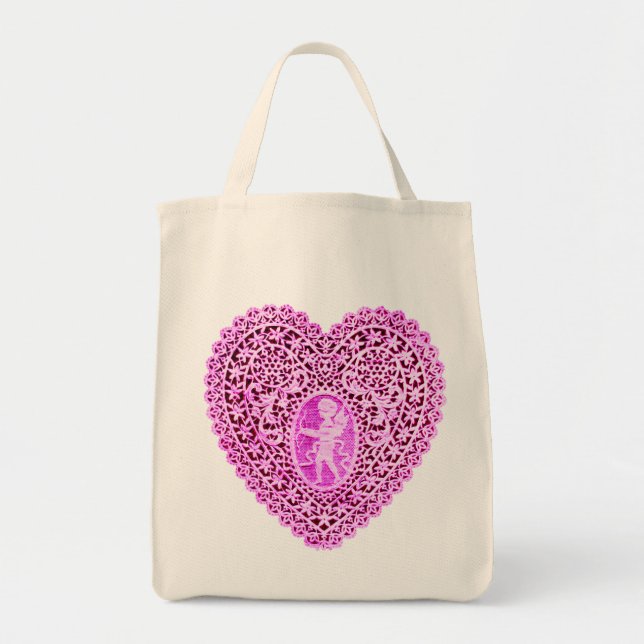 BOLSA TOTE CUPID LACE HEARK PINK VIOLET (Frente)