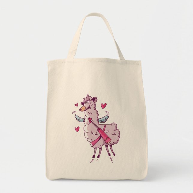 Bolsa Tote Cupid Llama para Dia de os namorados (Frente)