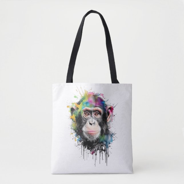 Bolsa Tote Curioso y colorido chimpancé (Frente)