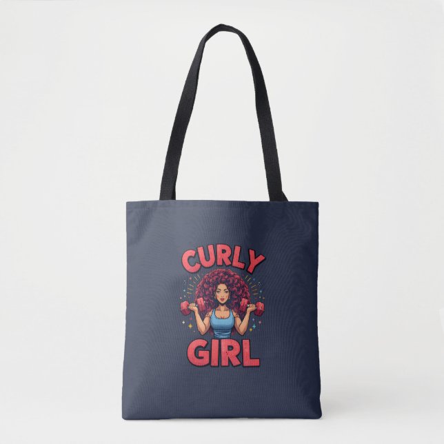 Bolsa Tote Curly Girl Hair Goals - Pink Navy Motivational Gym (Frente)
