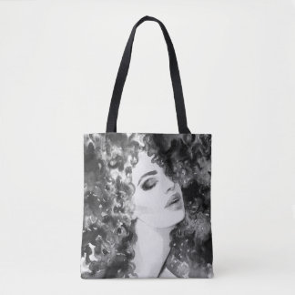 Bolsa Tote Curly Grace: Beleza da Aquarela da Moda