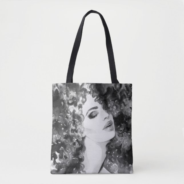 Bolsa Tote Curly Grace: Beleza da Aquarela da Moda (Frente)