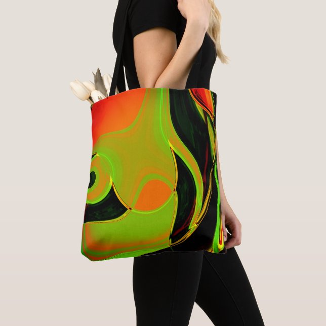 Bolsa Tote Curvas de abstrato em verde limão com banho de lar (Close Up)