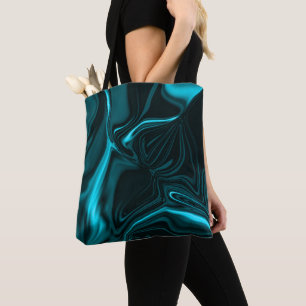 Bolsa Tote Curvas em turquesa azul, céu profundo ou ciano