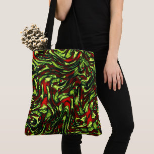Bolsa Tote Curvas rústicas verde-amareladas e vermelhas vivas