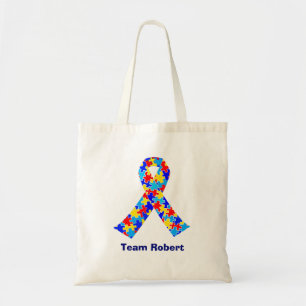 Bolsa Tote Custom Autism Awareness Ribbon Blue Team Name