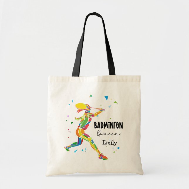 Bolsa Tote Custom Badminton Queen Colorful Abstract Player (Frente)