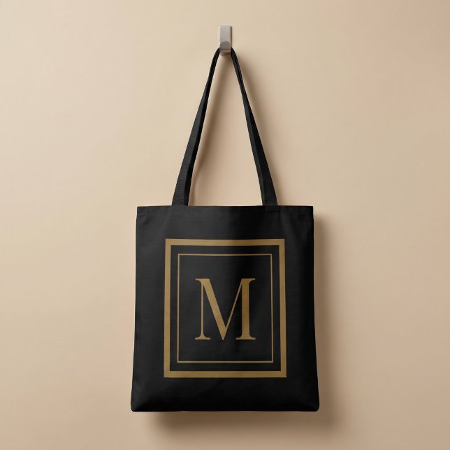 Bolsa Tote Custom Black & Gold Framed Monogram (Criador carregado)