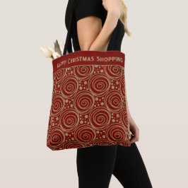 Bolsa Tote Custom Christmas Golden Swirls on Red Pattern - 
