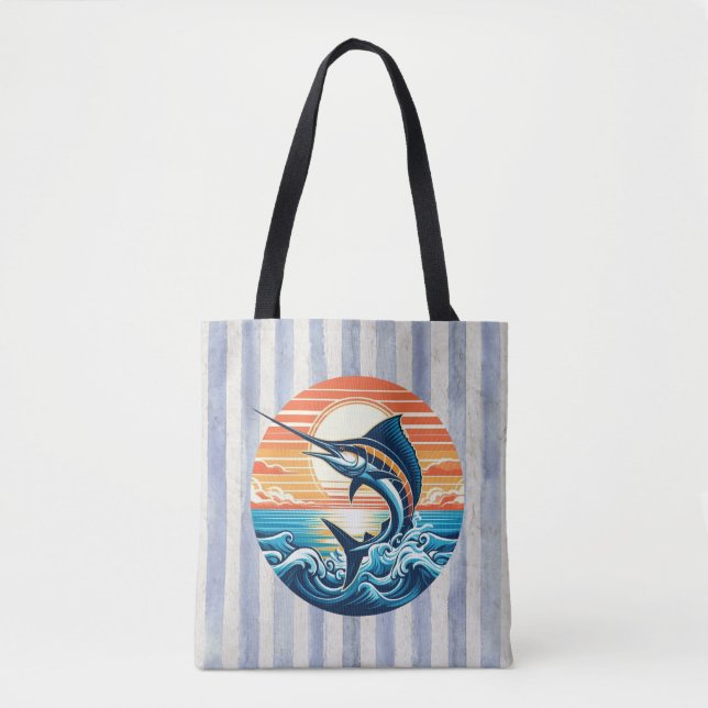 Bolsa Tote Custom Coastal/nautical/beach marlin sunset (Frente)
