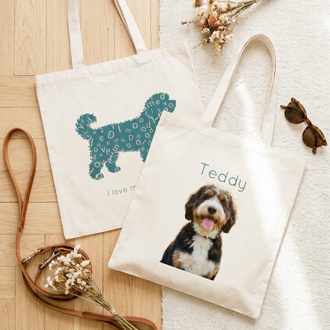 Bolsa Tote Custom Dog Photo & Name Personalized Doodle Mom (Criador carregado)