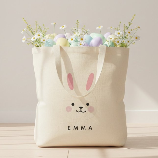 Bolsa Tote Custom Easter Bunny Face Personalized Name (Criador carregado)