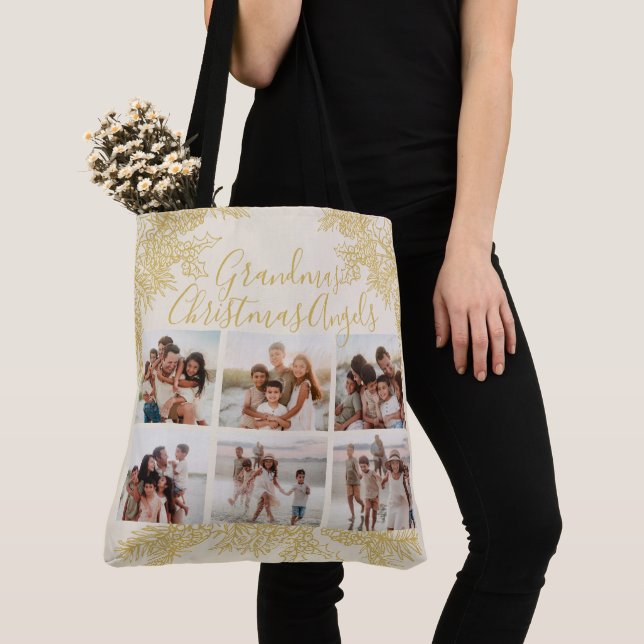 Bolsa Tote Custom Elegant Grandma's Christmas Photo Collage (Close Up)