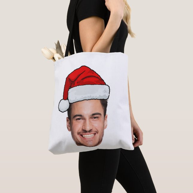 Bolsa Tote Custom Face Photo Santa Hat Christmas (Close Up)