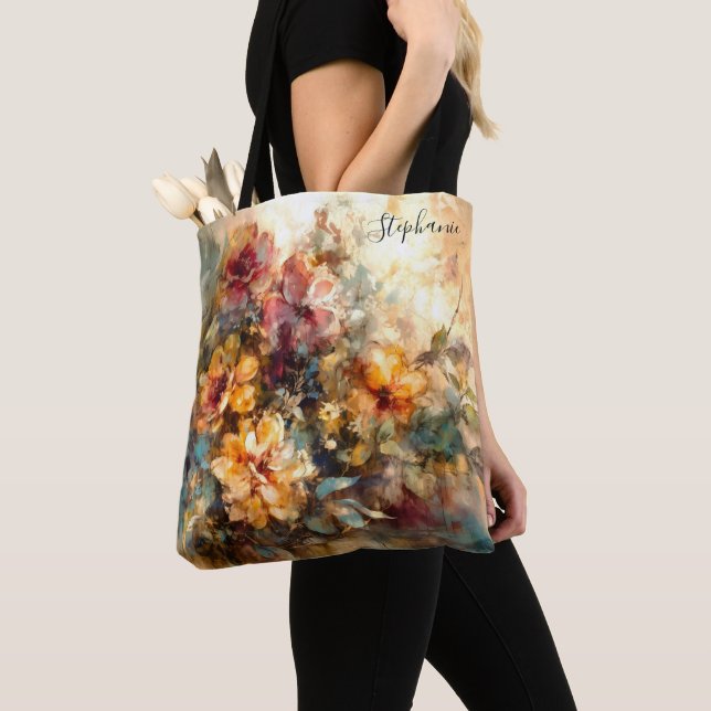 Bolsa Tote Custom Floral Watercolor Art (Close Up)