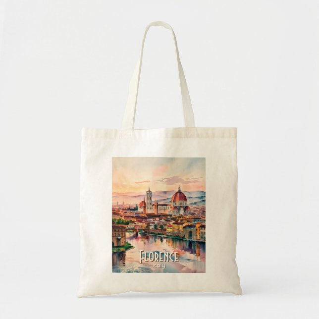 Bolsa Tote Custom Florence Duomo Cathedral Watercolor Skyline (Frente)