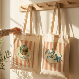 Bolsa Tote Custom Golden Doodle Photo Name Terracotta Stripes