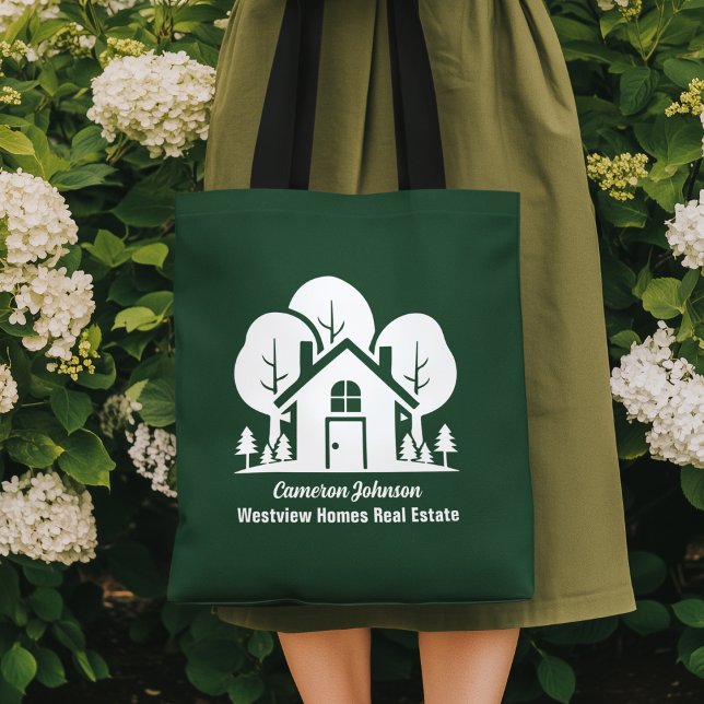 Bolsa Tote Custom Green Forest House Real Estate Company (Criador carregado)