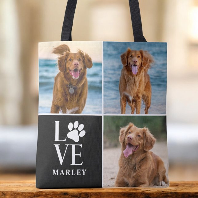 Bolsa Tote Custom Love Dog Lover Name Photo Collage Pet (Criador carregado)